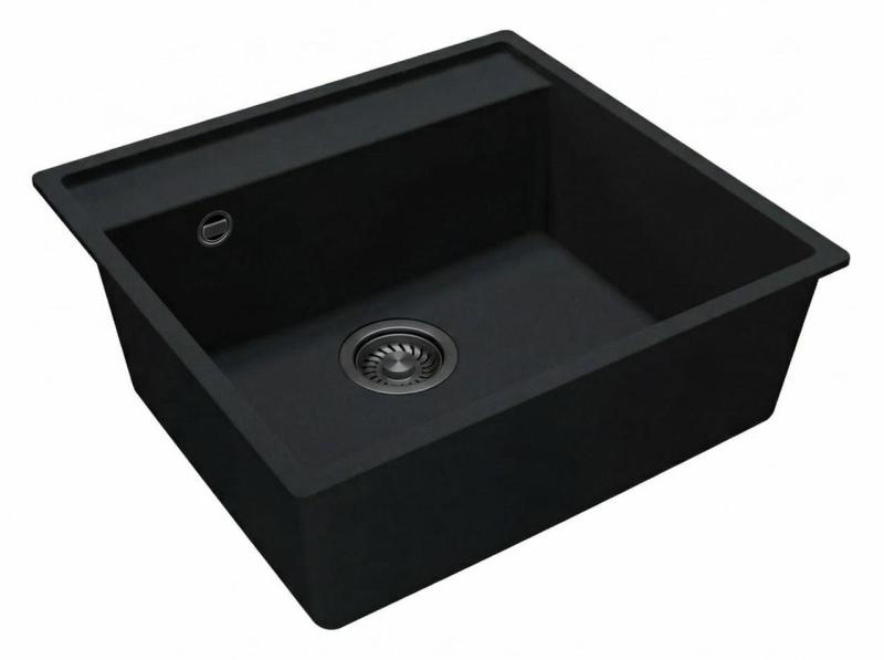 GraniteMy Bremen Granite Sink 53x50 cm Black - Surface Mount, Undermount and Flush Mount with Faucet Hole and Gun Metal Plug 1208969971