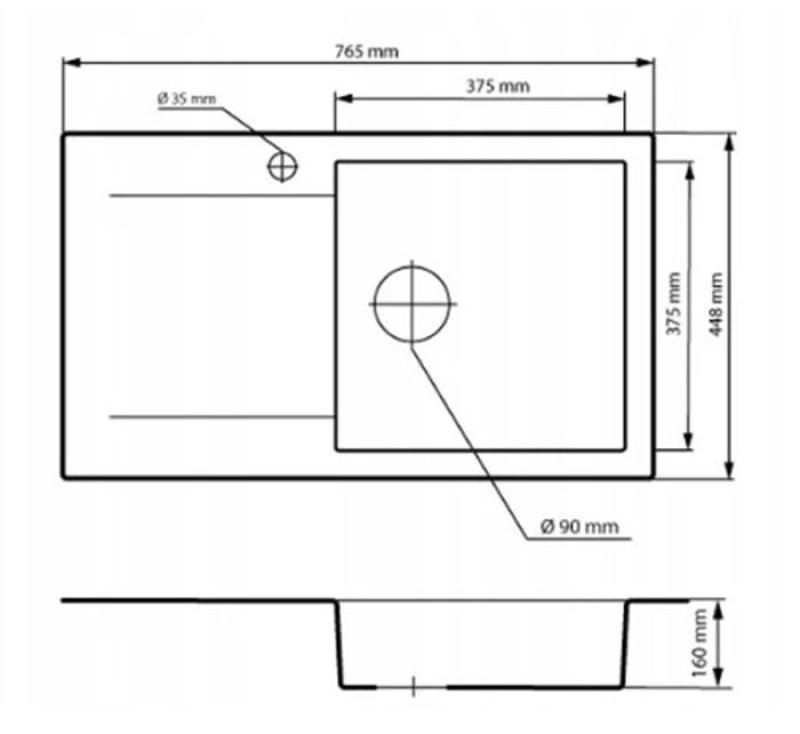 Graniteland Liri Granitowy Biały zlew z ociekaczem 765x448 mm 1208969990