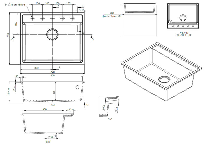 GraniteMy Bremen Zlewozmywak Granitowy 64x52 cm Czarny – Montaż Nablatowy, Podblatowy i Wpuszczany z Półką na Baterię i Korkiem ze Stali Nierdzewnej 1208969992