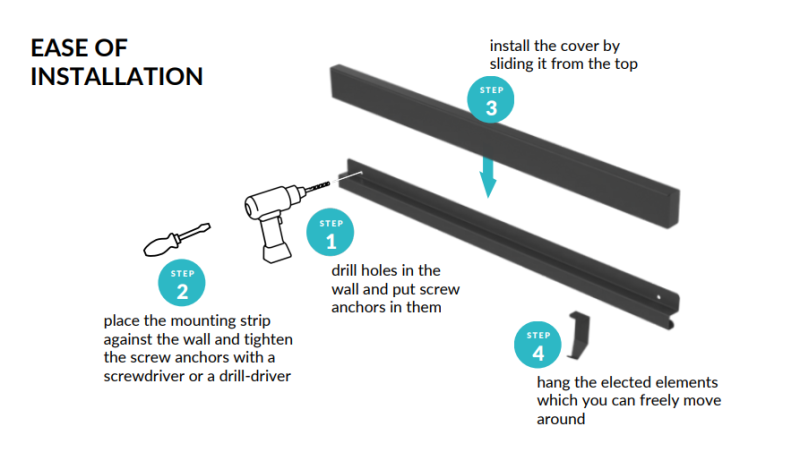 Set kuchennych relingów Epka Luxion 60 cm z akcesoriami, metalowy, z ukrytym mocowaniem, czarny 1208969993.