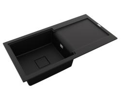 GraniteMy Zafiri Czarny Granitowy Zlew Nablatowy 97x50 cm z Ociekaczem, Odwracalny, z Czarną Kwadratową Pokrywą Odpływu 1208969997