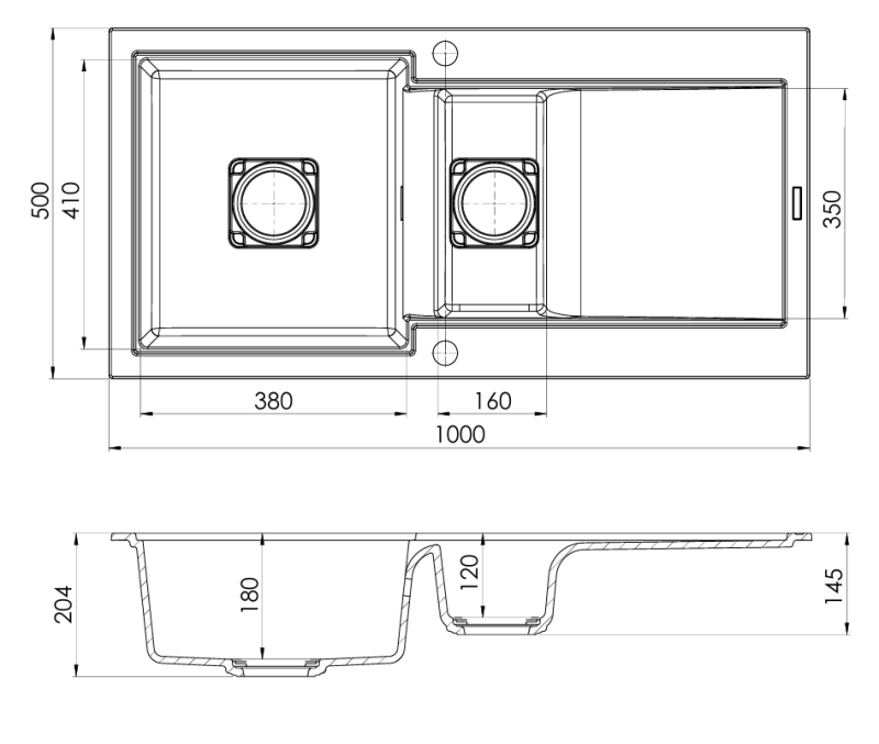 GraniteMy Zafiri Czarny Granitowy Zlewozmywak Nablatowy 1,5 Komory 100x50 cm z Ociekaczem, Odwracalny, z Czarną Kwadratową Pokrywą Odpływu 1208969998.