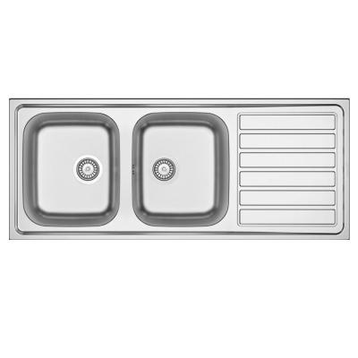 Bank Centurio 120 RVS dubbele spoelbak opbouw 120x50cm met afdruipgedeelte 1208970029