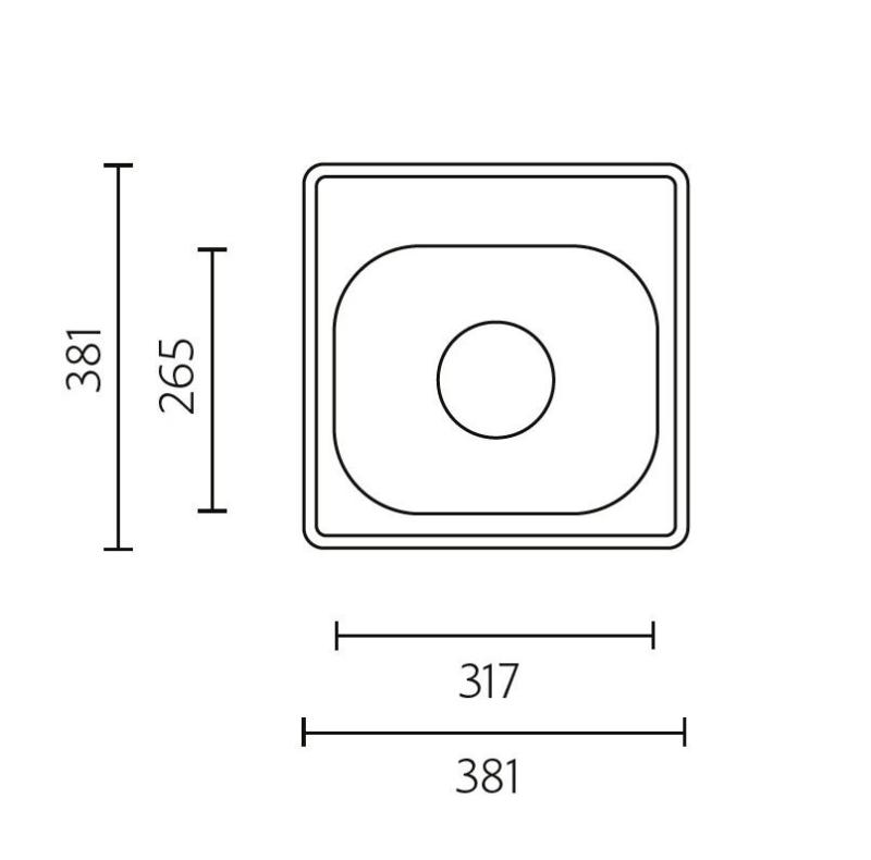 Banka Detroit RVS Zlew 381 x 381 mm Nablatowy z otworem na baterię 1208970074