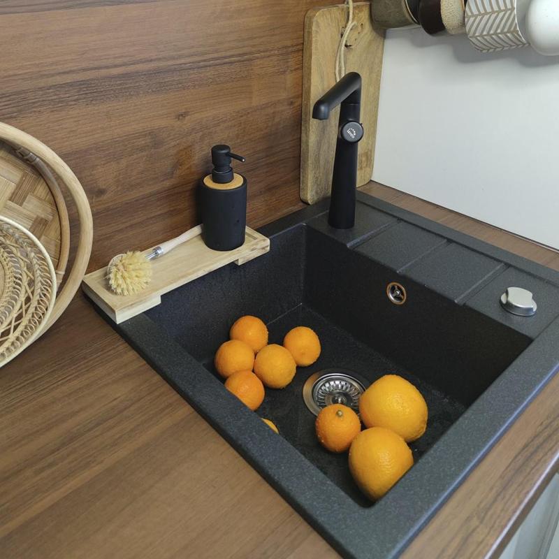 Aquadesign Somerset Granitowy Zlewozmywak Nablatowy Antracytowy z Małym Ociekaczem 570 x 495 mm 1208970084