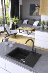 Aquadesign Kensley Zlewozmywak Nablatowy z Granitu Antracytowy z Małym Ociekaczem 65 x 44 cm 1208970085