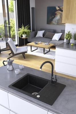 Aquadesign Kensley Zlewozmywak Nablatowy z Granitu Antracytowy z Małym Ociekaczem 65 x 44 cm 1208970085