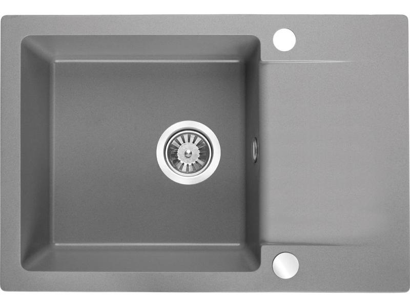 Aquadesign Kensley Set - Granitowy Zlew Nablatowy Szary z Małym Ociekaczem i Kuchenną Baterią, 65 x 44 cm 1208970086