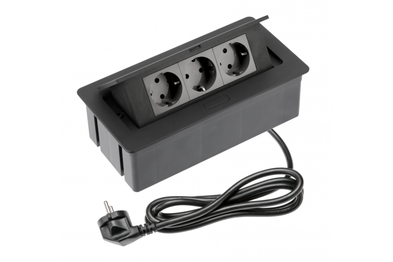 Gniazdko meblowe SOFT 3x gniazdo Schuko, kabel zasilający z wtyczką, czarny.