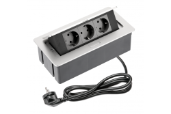 MIĘKKIE gniazdo meblowe 3x gniazdo Schuko, kabel zasilający z wtyczką, aluminium