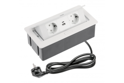 Gniazdo meblowe SOFT 2x gniazdo Schuko, USB A+C, kabel zasilający z wtyczką, biały.