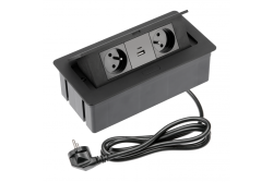 Gniazdo meblowe SOFT 2x gniazdo z uziemieniem, USB A+C, kabel zasilający z wtyczką, czarny.