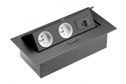 Podstawa mebli 2x gniazdo z uziemieniem, USB A+C, kabel zasilający z wtyczką, czarny.