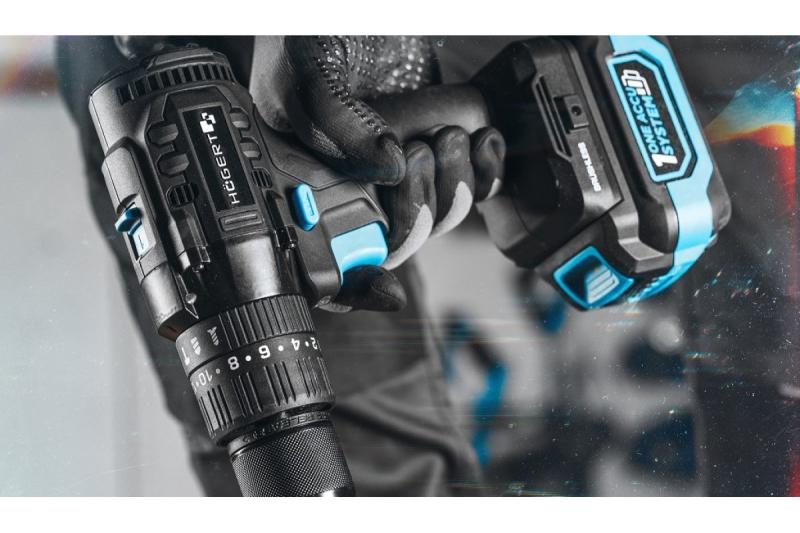 Högert akumulatorowa wiertarko-wkrętarka udarowa 18V do cegły, kamienia, drewna, metalu.