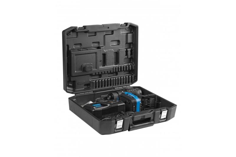 HÖGERT wiertarko-wkrętarka 18V, zestaw z akumulatorem, ładowarką, uchwytem bitów, magazynkiem wierteł.