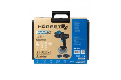 HÖGERT Accuschroevendraaierset zonder koolborstels, 18V, met bithouder, bitmagazijn, oplader en accu.