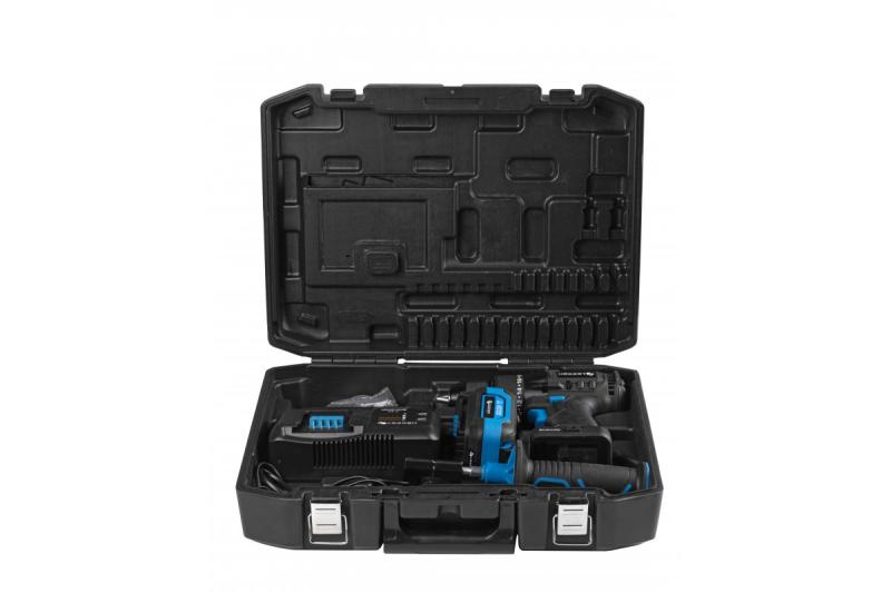 HÖGERT Accuschroevendraaierset zonder koolborstels, 18V, met bithouder, bitmagazijn, oplader en accu.