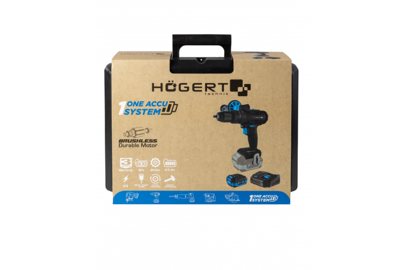 HÖGERT akumulatorowa wiertarko-wkrętarka udarowa, 18V do cegły, kamienia, drewna, metalu i tworzyw sztucznych.
