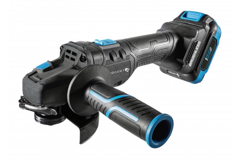 HÖGERT Bezprzewodowa szlifierka kątowa z włącznikiem łopatkowym, 125MM, 18V, zestaw z akumulatorem, ładowarką, akcesoriami.