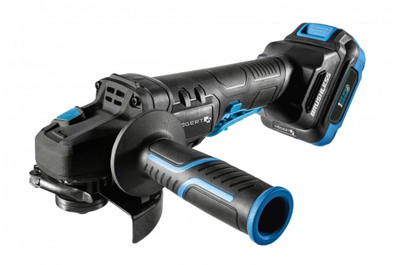 HÖGERT Bezprzewodowa szlifierka kątowa z włącznikiem łopatkowym, 125MM, 18V - Zestaw (bateria, ładowarka, akcesoria)