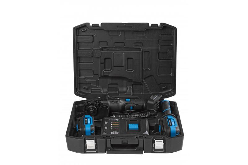 HÖGERT Bezprzewodowa szlifierka kątowa z włącznikiem łopatkowym, 125MM, 18V - Zestaw (bateria, ładowarka, akcesoria)