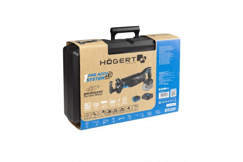HÖGERT set reciprozaag op accu, 18V, borstelloos, accu, oplader, accessoires