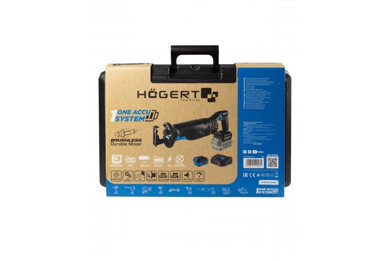 HÖGERT set reciprozaag op accu, 18V, borstelloos, accu, oplader, accessoires