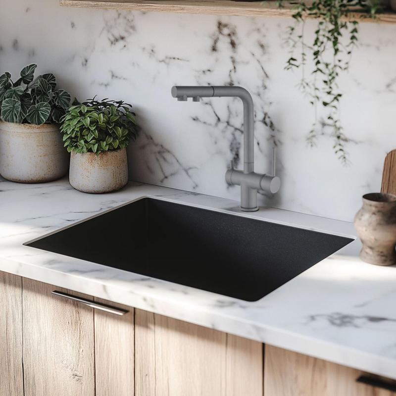 Ausmann Ellington 3-drogowa bateria kuchenna z wyciąganą wylewką i filtrowaną wodą – Antracyt - 1208970495