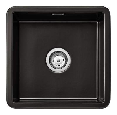 Ausmann Ceramic Ember Ceramiczna mata Czarna kwadratowa umywalka Do montażu na blacie i pod blatem 40 x 40 cm z korkiem ze stali nierdzewnej 1208970507