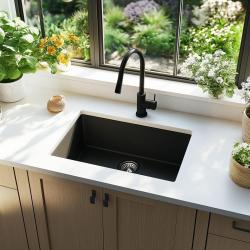 Ausmann Ceramic Ember Ceramiczny Matowy Czarny Zlew - Montaż Górny i Dolny 54 x 40 cm z Wtyczką ze Stali Nierdzewnej 1208970511