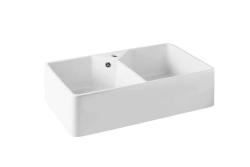 Ausmann Ceramic Mira Ceramiczny Biały Podwójny Zlew - Montaż Podblatowy i Międzyblatowy 793 x 450 mm z otworem na baterię i stalową wtyczką 1208970550