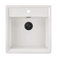 Ausmann Ceramic Panor Shade Ceramiczna Biała Zlewozmywak Butler - Podwieszany i Wbudowany 630 x 597 mm z półką na baterię i Matowy Czarny korek 1208970554