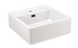 Ausmann Ceramic Panor Shade Ceramiczna Biała Zlewozmywak Butler - Podwieszany i Wbudowany 630 x 597 mm z półką na baterię i Matowy Czarny korek 1208970554