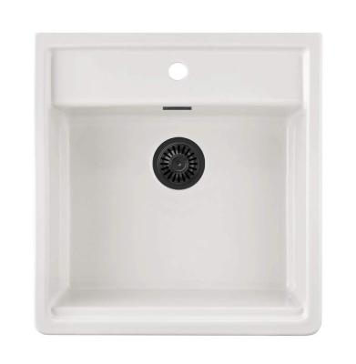 Ausmann Ceramic Panor Shade Ceramiczna biała umywalka Butler - podblatowa i wpuszczana 630 x 597 mm z otworem na baterię i matową czarną zatyczką 1208970554
