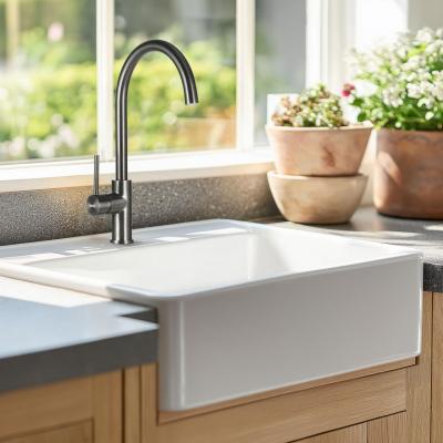Ausmann Ceramic Panor Shade Ceramiczna biała umywalka Butler - podblatowa i wpuszczana 630 x 597 mm z otworem na baterię i matową czarną zatyczką 1208970554