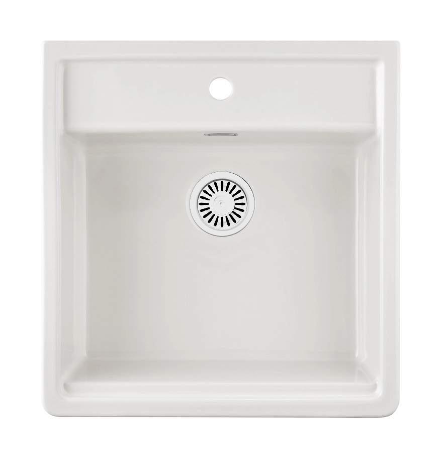 Ausmann Ceramic Panor Shade Ceramiczny Biały Zlew Butler - Podwieszany i Wbudowany 630 x 597 mm z półką na baterię i białym korkiem 1208970556
