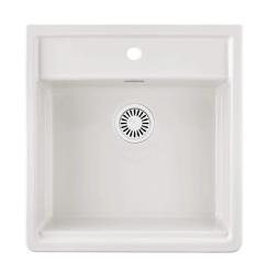 Ausmann Ceramic Panor Shade Ceramiczny Biały Zlew Butler - Podwieszany i Wbudowany 630 x 597 mm z półką na baterię i białym korkiem 1208970556