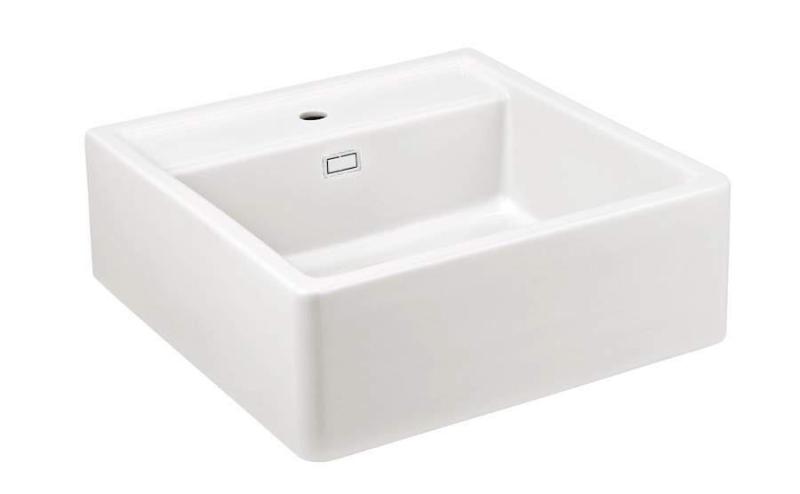 Ausmann Ceramic Panor Shade Ceramiczny Biały Zlew Butler - Podwieszany i Wbudowany 630 x 597 mm z półką na baterię i białym korkiem 1208970556