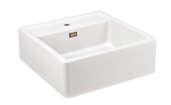 Ausmann Ceramic Panor Shade Ceramiczny Biały Zlew Butler - Podwieszany i Wstawiany 630 x 597 mm z półką na baterię i Złotym korkiem 1208970558