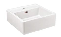 Ausmann Ceramic Panor Shade Ceramiczny Biały Zlewozmywak Butler - Podwieszany i Wbudowany 630 x 597 mm z półką na baterię i Miedzianym korkiem 1208970559