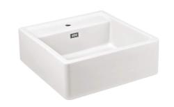 Ausmann Ceramic Panor Shade Ceramiczny Biały Zlew Butler - Podwieszany i Półmontowany 630 x 597 mm z półką na baterię i stalowym korkiem 1208970560