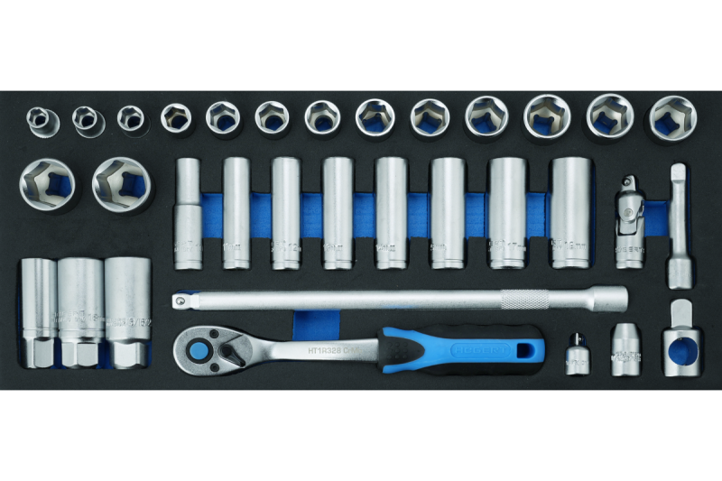 Zestaw narzędzi do grzechotki 3/8", 33 sztuki, wkładka EVA.