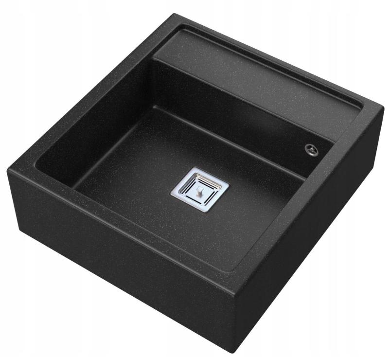 Graniteland Arno Granieten Arduin hardsteen look Zlewozmywak nabudowy 582x620mm z kwadratowym korkiem ze stali nierdzewnej 1208970600