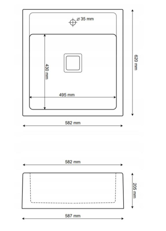 Graniteland Arno Granieten Arduin hardsteen look Zlewozmywak nabudowy 582x620mm z kwadratowym korkiem ze stali nierdzewnej 1208970600