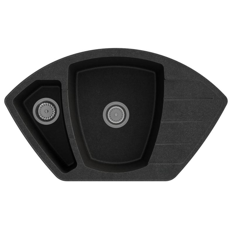 Graniteland Monte Granit czarny wapień kamień Hoekspoelbak montaż na blacie 901x538mm z stalowym korkiem 1208970601.
