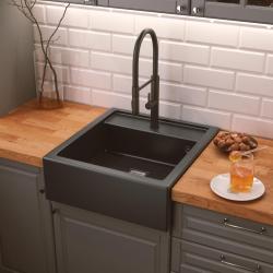 Graniteland Arno Granitowy Czarny Zlew podbudowa 582x620mm z kwadratowym korkiem ze stali nierdzewnej 1208970602.