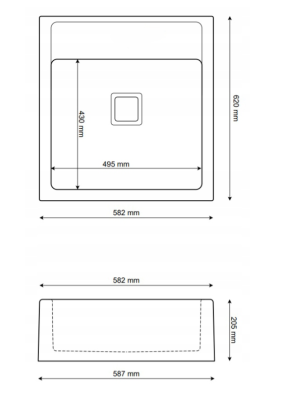 Graniteland Arno Granitowy Czarny Zlew podbudowa 582x620mm z kwadratowym korkiem ze stali nierdzewnej 1208970602.