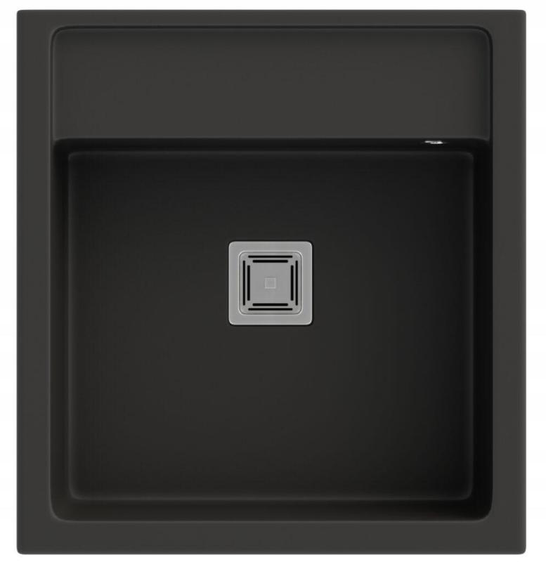 Graniteland Arno Granitowy Czarny Zlew podbudowa 582x620mm z kwadratowym korkiem ze stali nierdzewnej 1208970602.