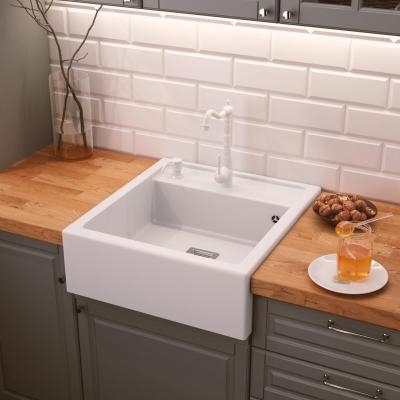 Graniteland Arno Granitowy Biały Zlew nakładany 582x620mm z kwadratowym korkiem ze stali nierdzewnej 1208970604.