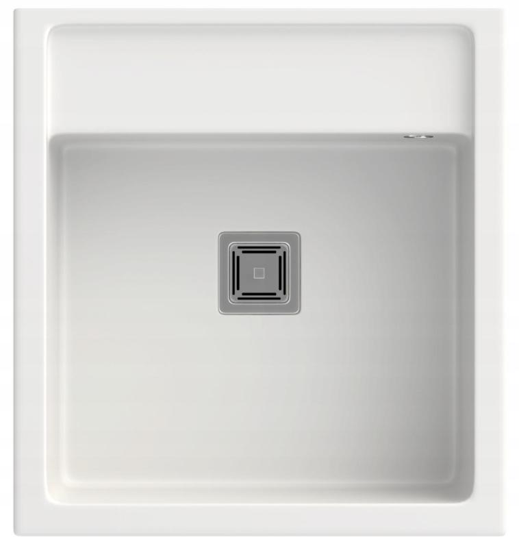 Graniteland Arno Granitowy Biały Zlew nakładany 582x620mm z kwadratowym korkiem ze stali nierdzewnej 1208970604.